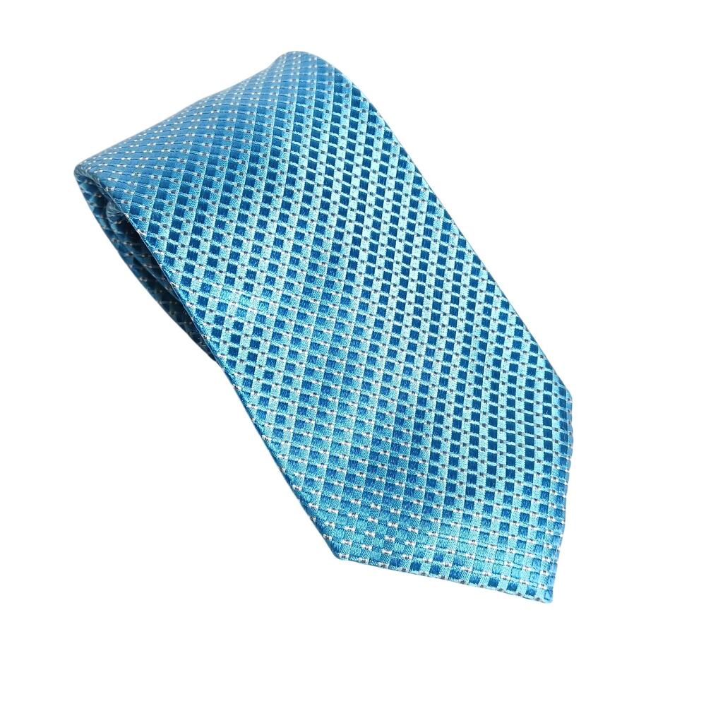 Vintage Geoffrey Beene Sky Blue Geometric Print 100% Silk Mens Tie Work Office